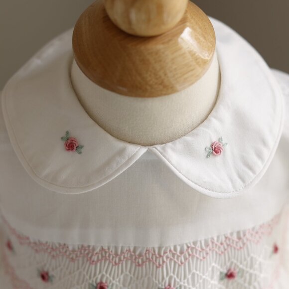 White Smocked Dress 9 Months Hand Embroidery Flower Girl Spring Portrait RARE - Picture 3 of 8